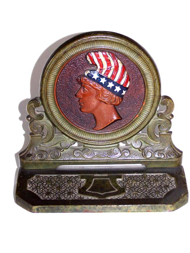 A Rare pair of LADY LIBERTY Antique Bookends circa 1910-1920.